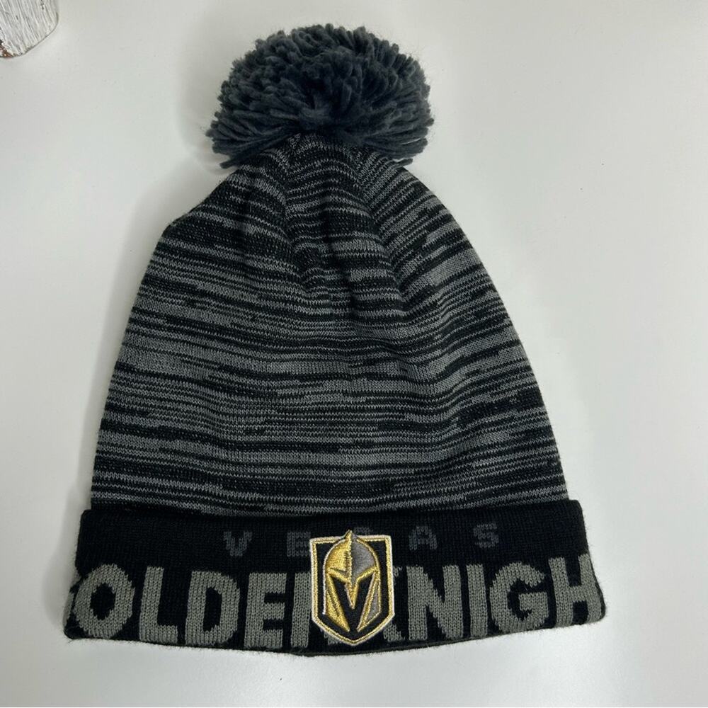 Vegas Golden‎ Knights VGK NHL Adidas Knit Pom Beanie Hat Gray Black